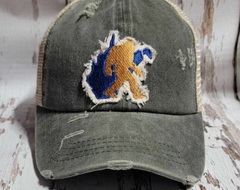 Sasquash West Virginia Bigfoot Baseball Cap Ponytail Hat Trucker Hat Embroidered, Army Green