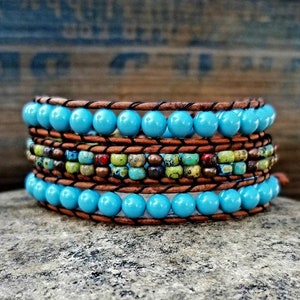 Seed Bead Leather Wrap Bracelet Beaded Leather Wrap Bracelet Womens Jewelry Bohemian Jewelry Boho Southwestern Jewelry