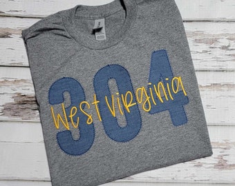 304 West Virginia T-Shirt, WV Embroidered V-Neck, West Virginia State Shirt, Gifts for Her, Mothers Day, Small Only