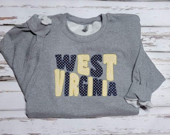 West Virginia Sweatshirt, West Virginia State Sweatshirt, WV, Embroidered Applique Sweatshirt, Crewneck