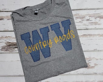 West Virginia Country Roads T-Shirt, WV Embroidered, West Virginia State Shirt, Gifts for Her, Mothers Day, XL Only