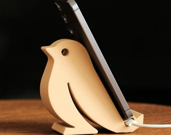Little Bird Phone Stand USB-C Charging, 3D Printed Wood