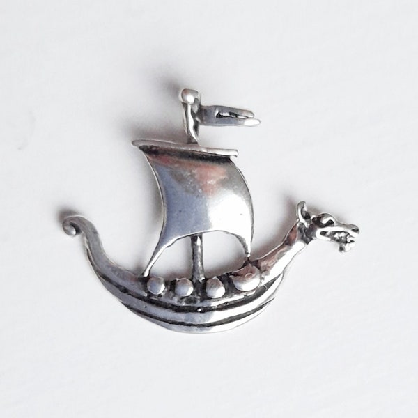 Wikinger Boot Anhänger Silber, Wikingerschiff Anhänger Sterlingsilber, Kettenanhänger Wikingerboot, Wikingerschmuck Silber, Keltenschmuck