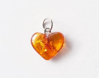 Amber heart pendant small, 925 silver eyelet, gift for her