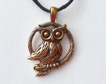 Owl pendant bronze, owl jewelry chain bronze chain pendant, guardian of the night, tarnish protection