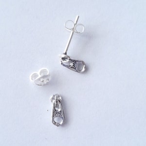 Zipper stud earrings 925 silver, zipper earrings sterling silver, silver zipper earrings, funny stud earrings 1 pair image 1