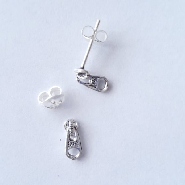 Zipper stud earrings 925 silver, zipper earrings sterling silver, silver zipper earrings, funny stud earrings 1 pair