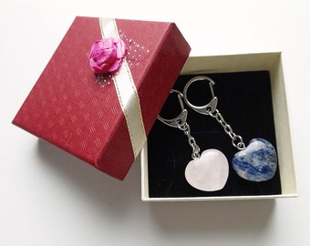 Heart keychain rose quartz sodalite gift set love and loyalty