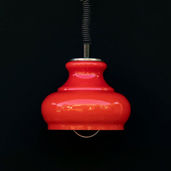 Mid Century Opalin Glass pendant / 70's  lamp / Vintage Space Age ceiling lamp / Vintage  ceiling / Red /