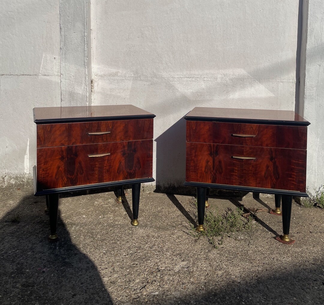 Midcentury Pair of Nightstands Yugoslavia 70s Mid Century Polished
