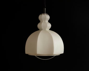 Vintage Glass Opaline Pendant Lamp from the 70's / Mid-Century Opaline Glass / Medieval Lighting / Retro Lighting / Space Age Light /White