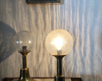 Pair of Two Lamps From Mid Century  / Vintage Design years 70s West German /  Brass and  Glass  / Night Lamp