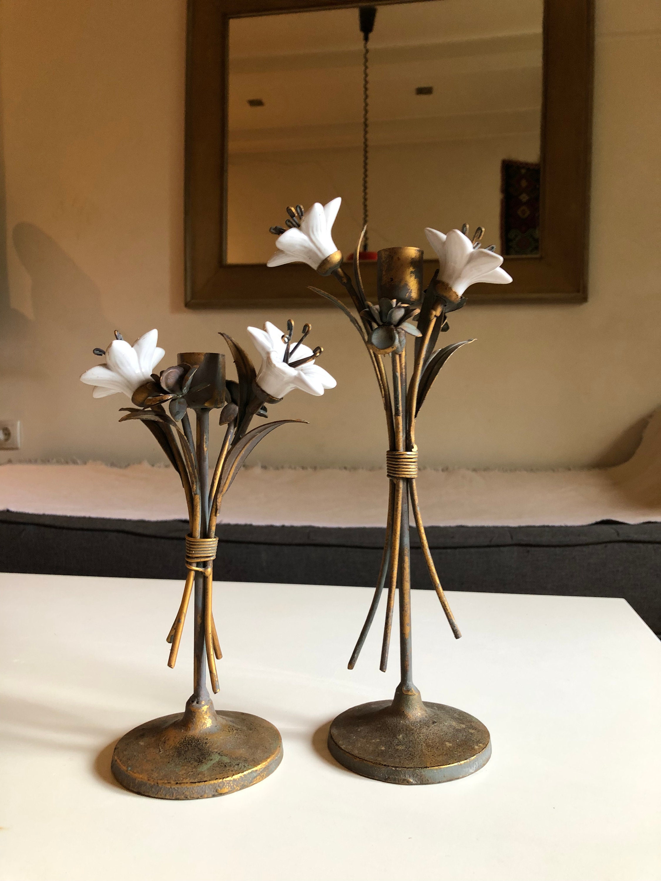 Set of Two Hollywood Regency Candle Holders / Vintage Candle Holders - Etsy