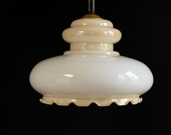 Vintage Glass Opaline Pendant Lamp from the 70's / Mid-Century Opaline Glass / Medieval Lighting / Retro Lighting / Space Age Light /