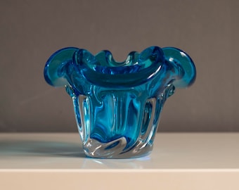 Light Blue Murano Glass Bowl or Ashtray, Italy, 1970s, Art Glass, Vintage Glass,