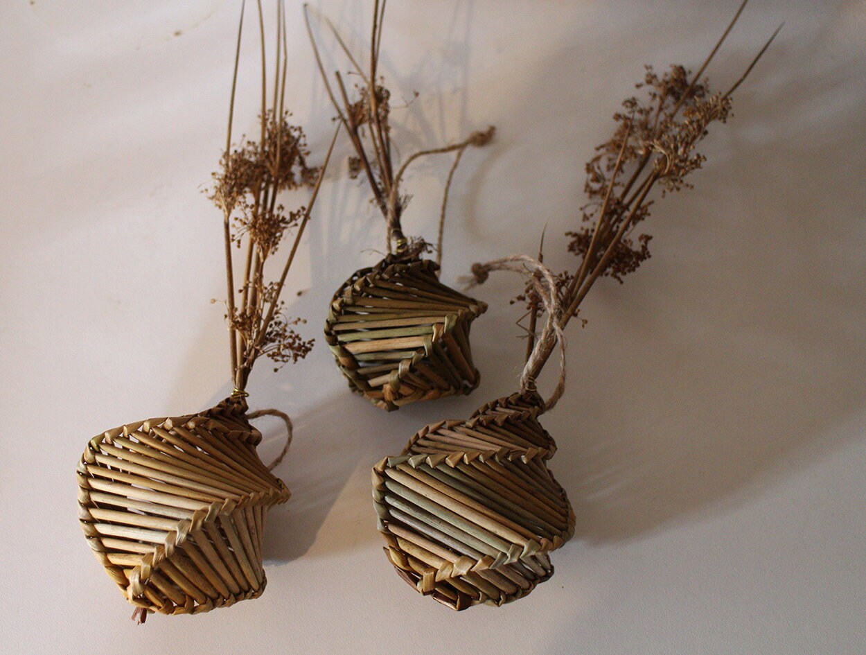 Lot de 3 Déco Noël, Boule Pour Sapin, Vannerie, Tressé en Jonc,