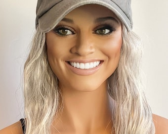 Lace top hair halo with detachable bangs colour grey/ Alopecia wig, hair loss halo, hat wig, hair wig, hair loss