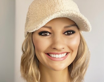 Teddy baseball cap with short beach wave hair attached