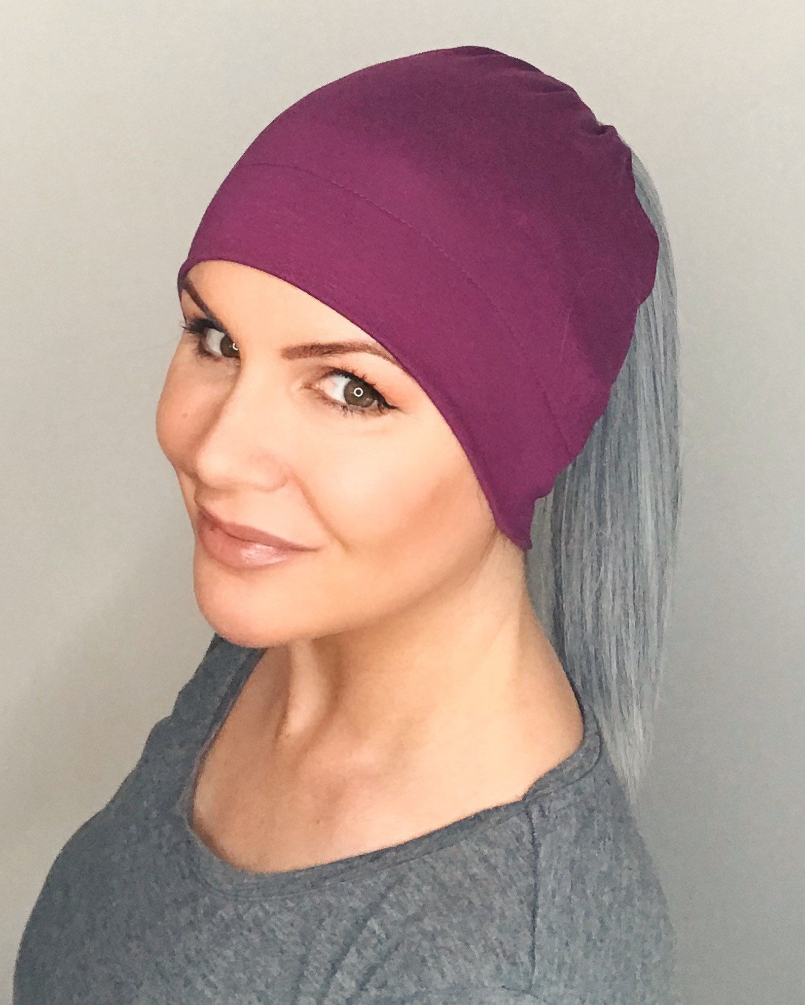 Plum Hat With Ponytail Wig Attached Etsy