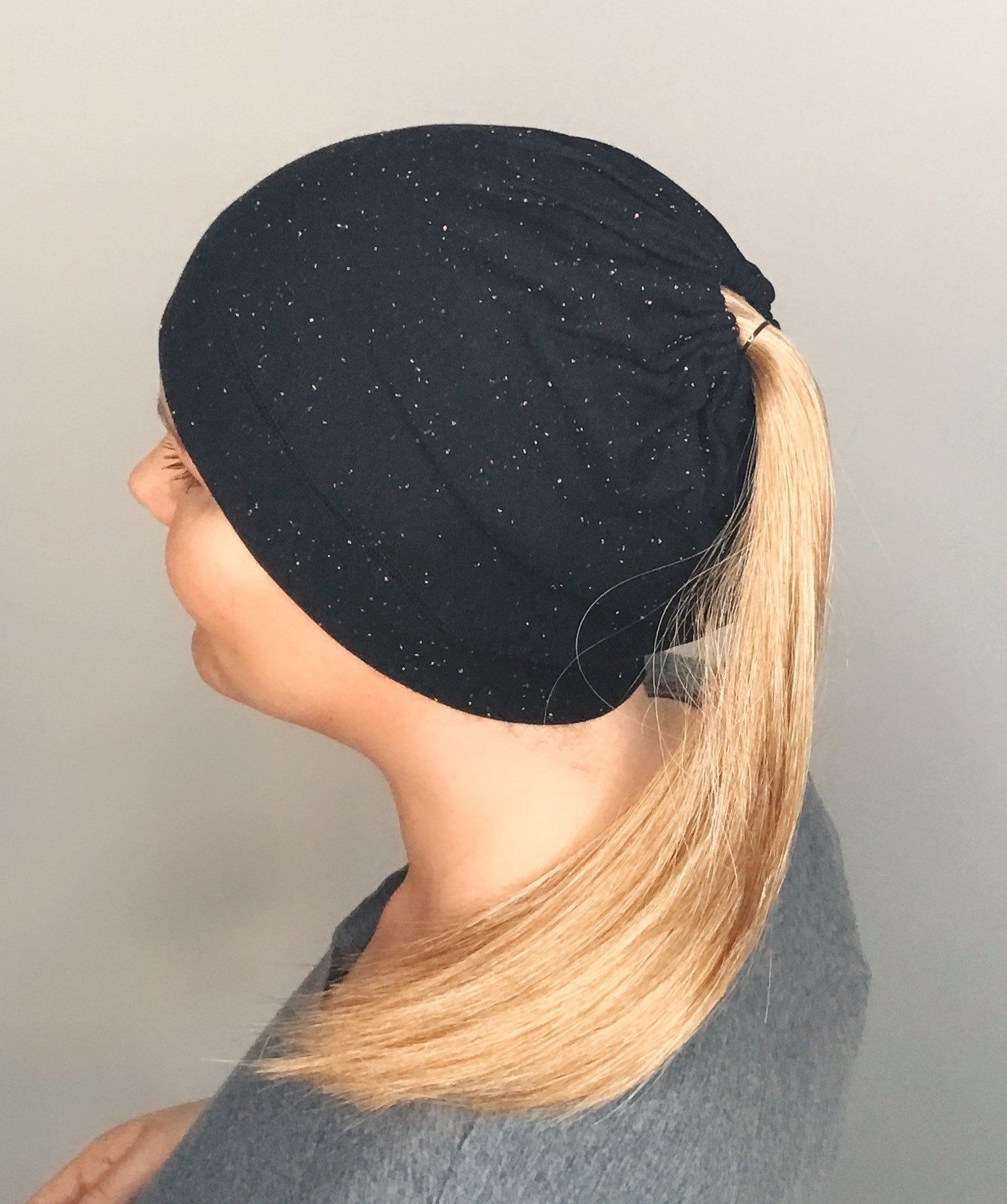 Black Hat With Ponytail Wig Attached Etsy