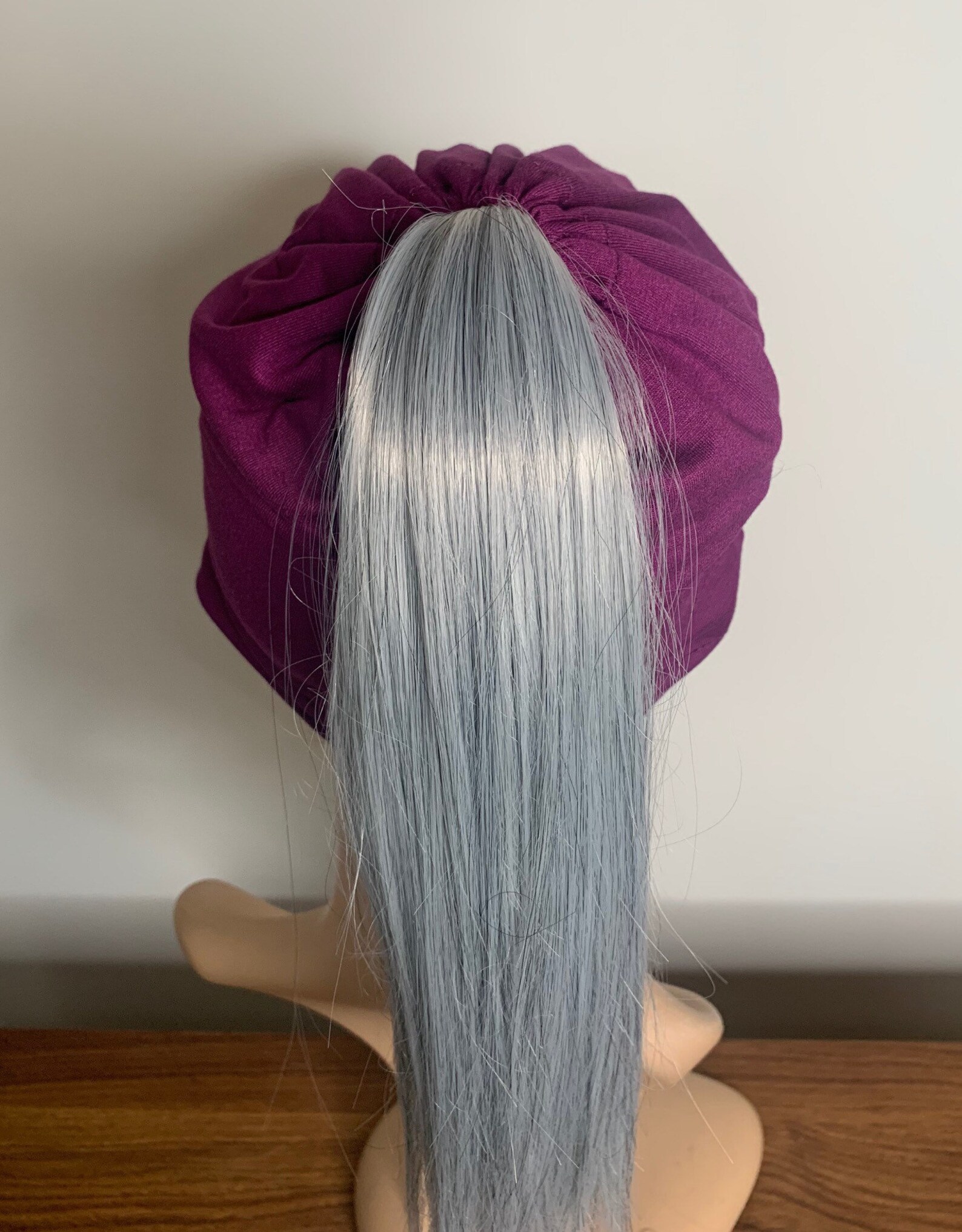 Plum Hat With Ponytail Wig Attached Etsy
