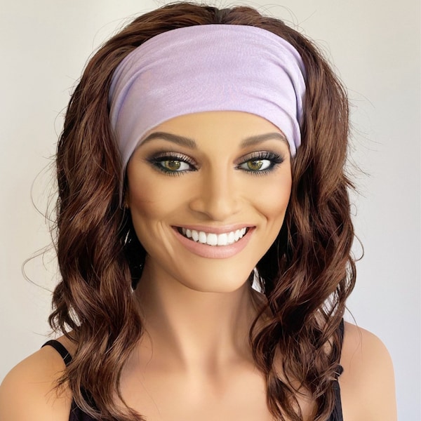 Warm chocolate beach wave headband wig, gym wig, bandfall wig, sports wig, swim wig