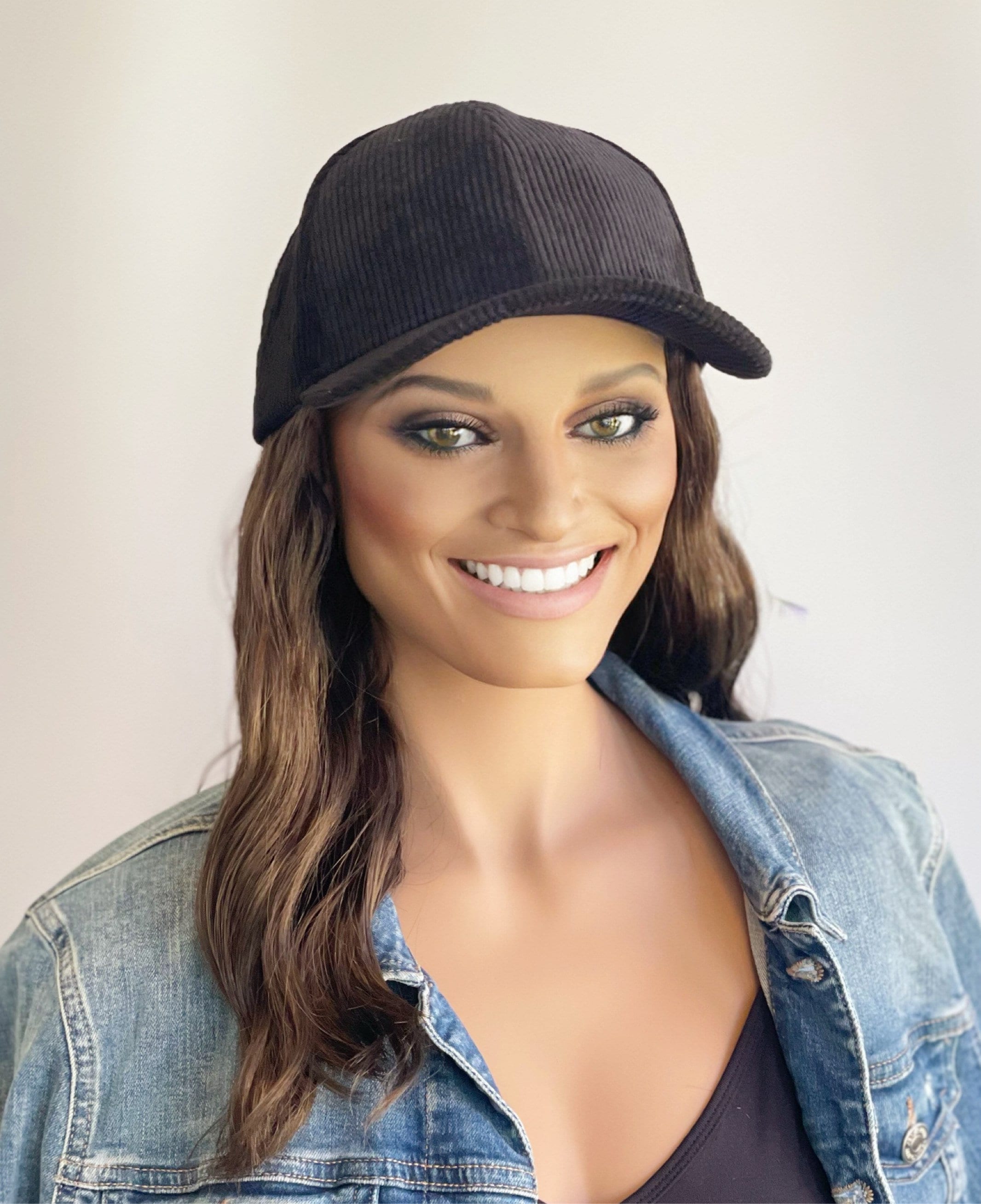 Baseball Cap with Black Wavy Hair Wig Baseball Wig Hat Curly Wavy Straight Hair Wigs Cap with  main image 4