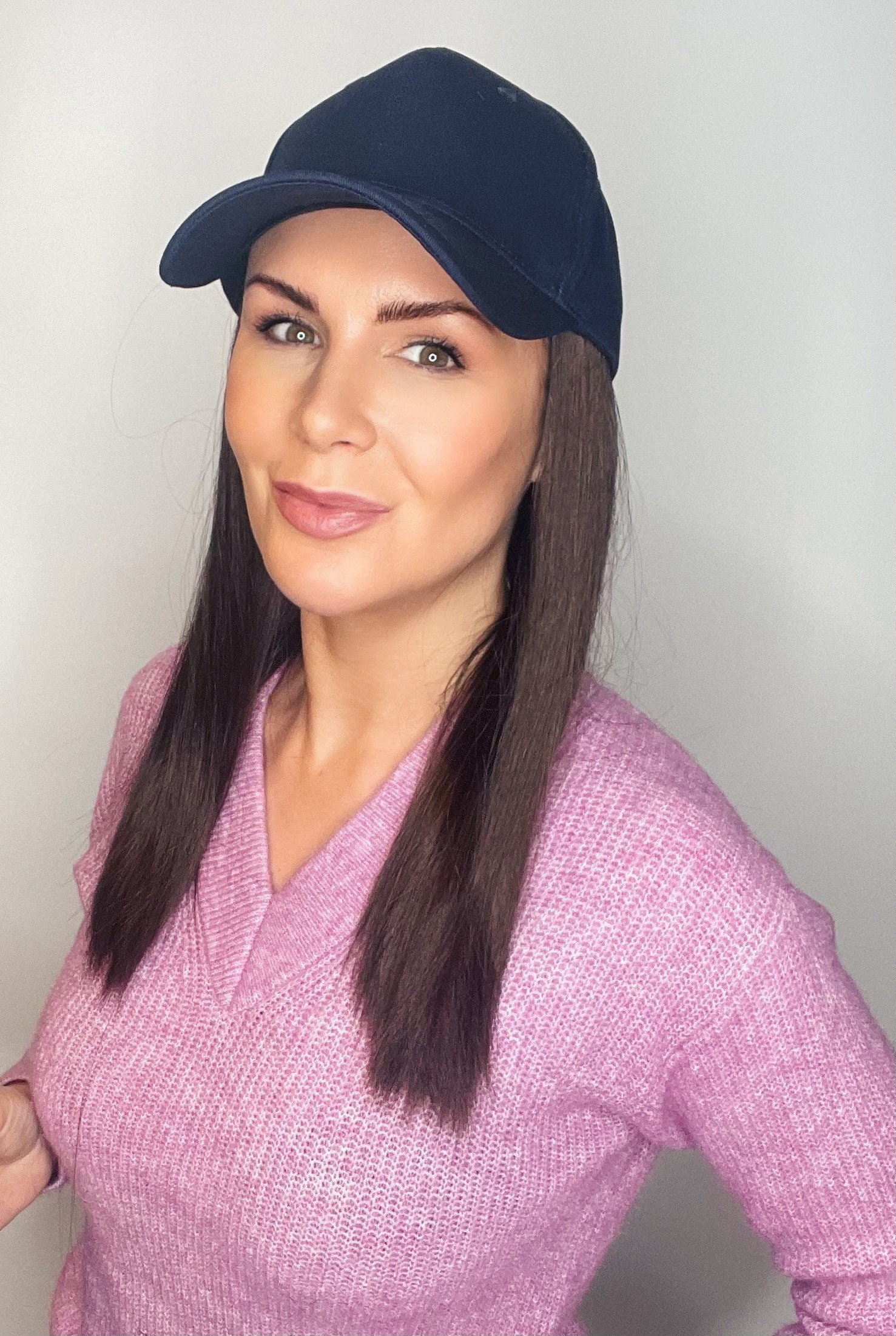 Navy Baseball Cap With Long Hair 