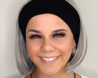 Grey headband wig, gym wig, bandfall wig, sports wig, swim wig