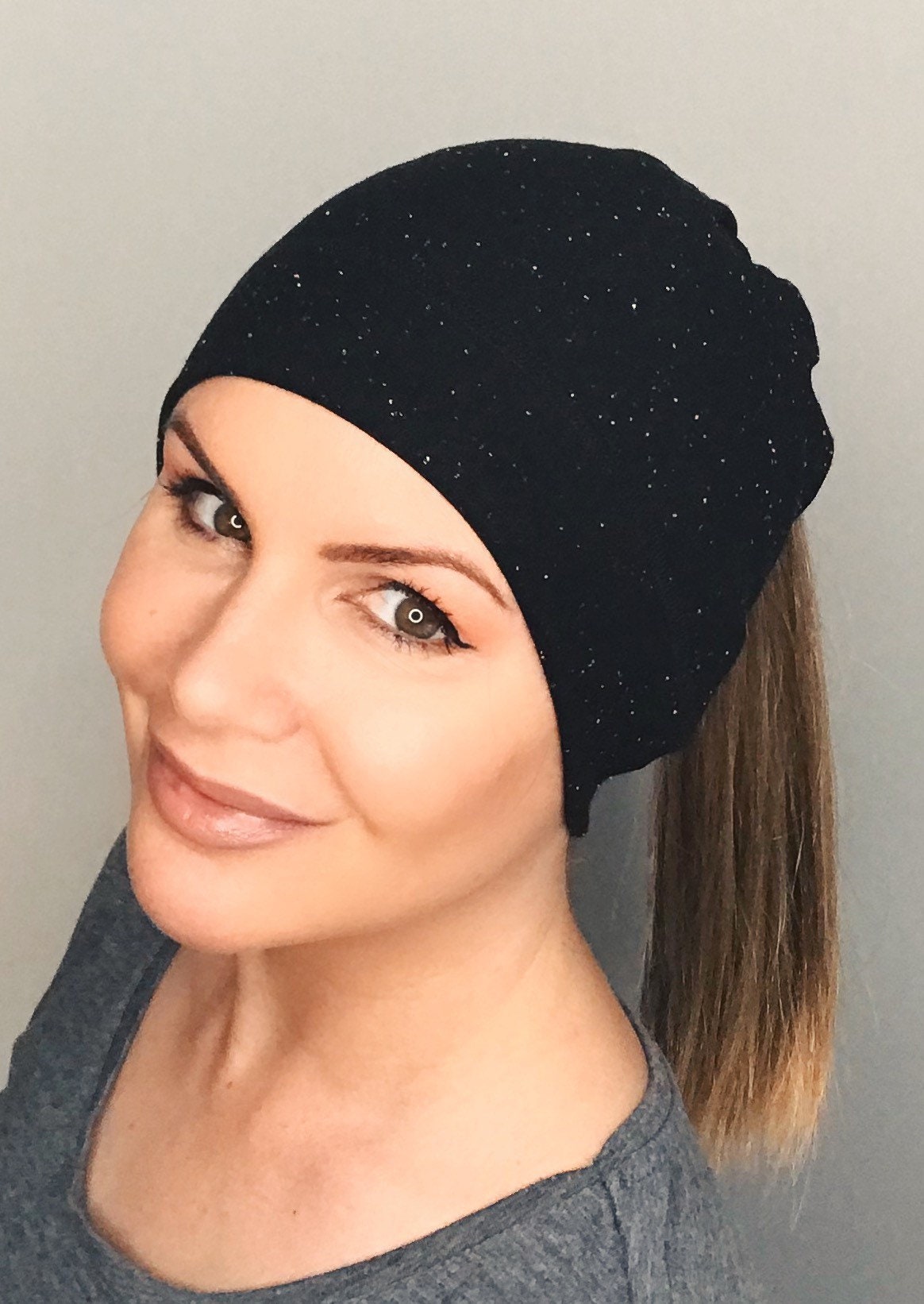 Black Hat With Ponytail Wig Attached Etsy