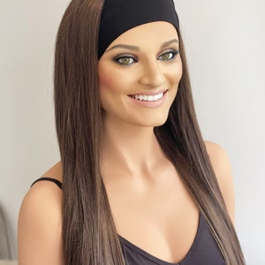 Gym & Swim Headband Wig Long Length medium brown | hair loss wig | alopecia wig