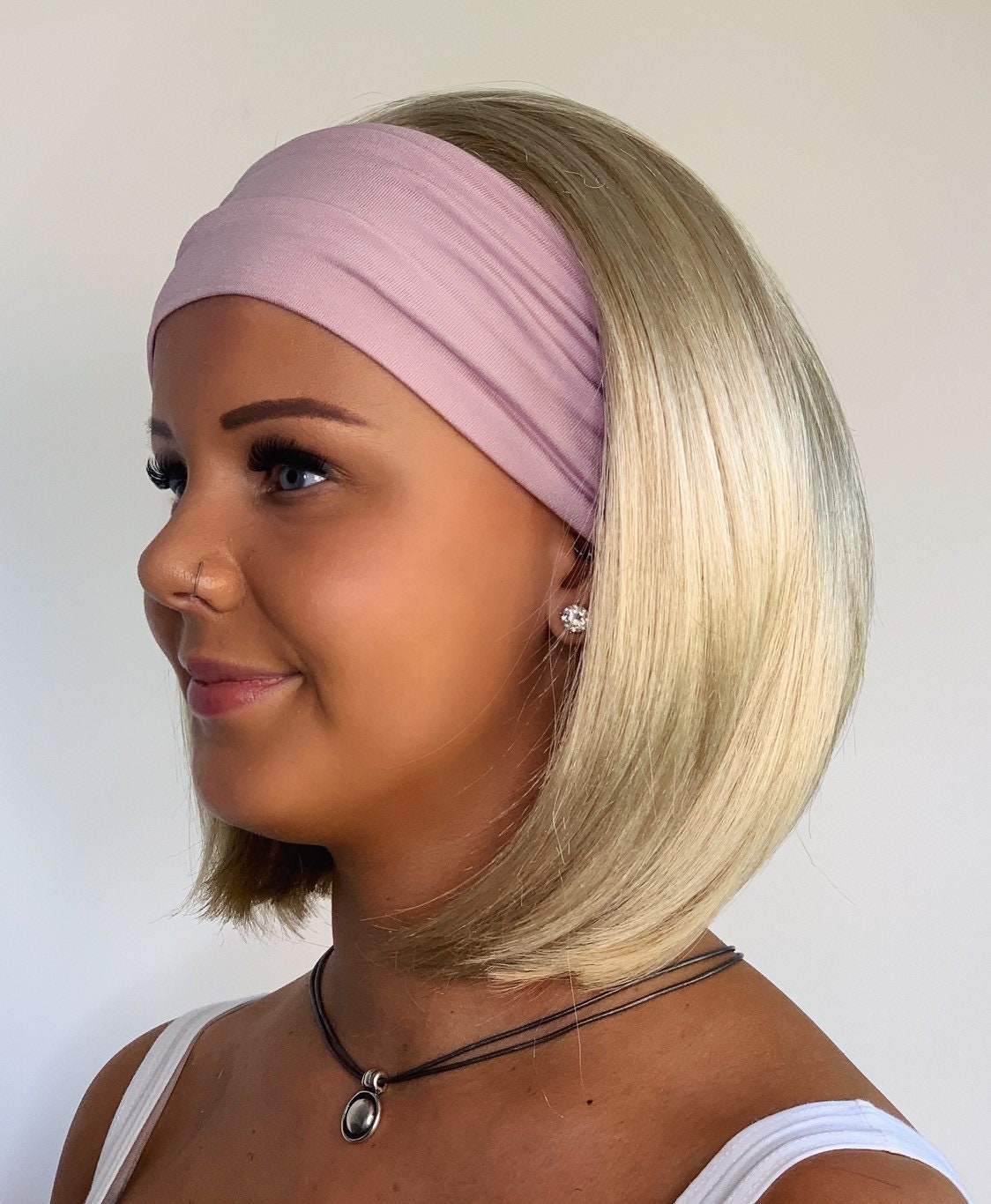 Light ash blonde headband wig, gym wig, bandfall wig, sports wig, swim wig hair loss wig| alopecia wig|updo wig|halo headband| gym wig|