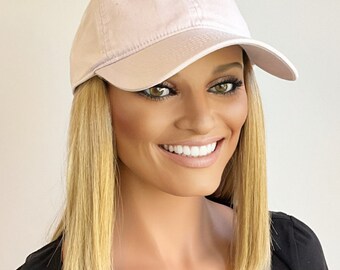 Gorra de béisbol ruborizada con cabello de longitud media adherida / sombrero con cabello adherido / sombrero con peluca / gorra con cabello / sombrero con cabello / sombrero con peluca / cabello con peluca