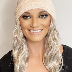 Lightweight beanie with long wavy hair attached | hat with hair attached| hat wig| cap with hair| hat hair|wig hat|wig hair