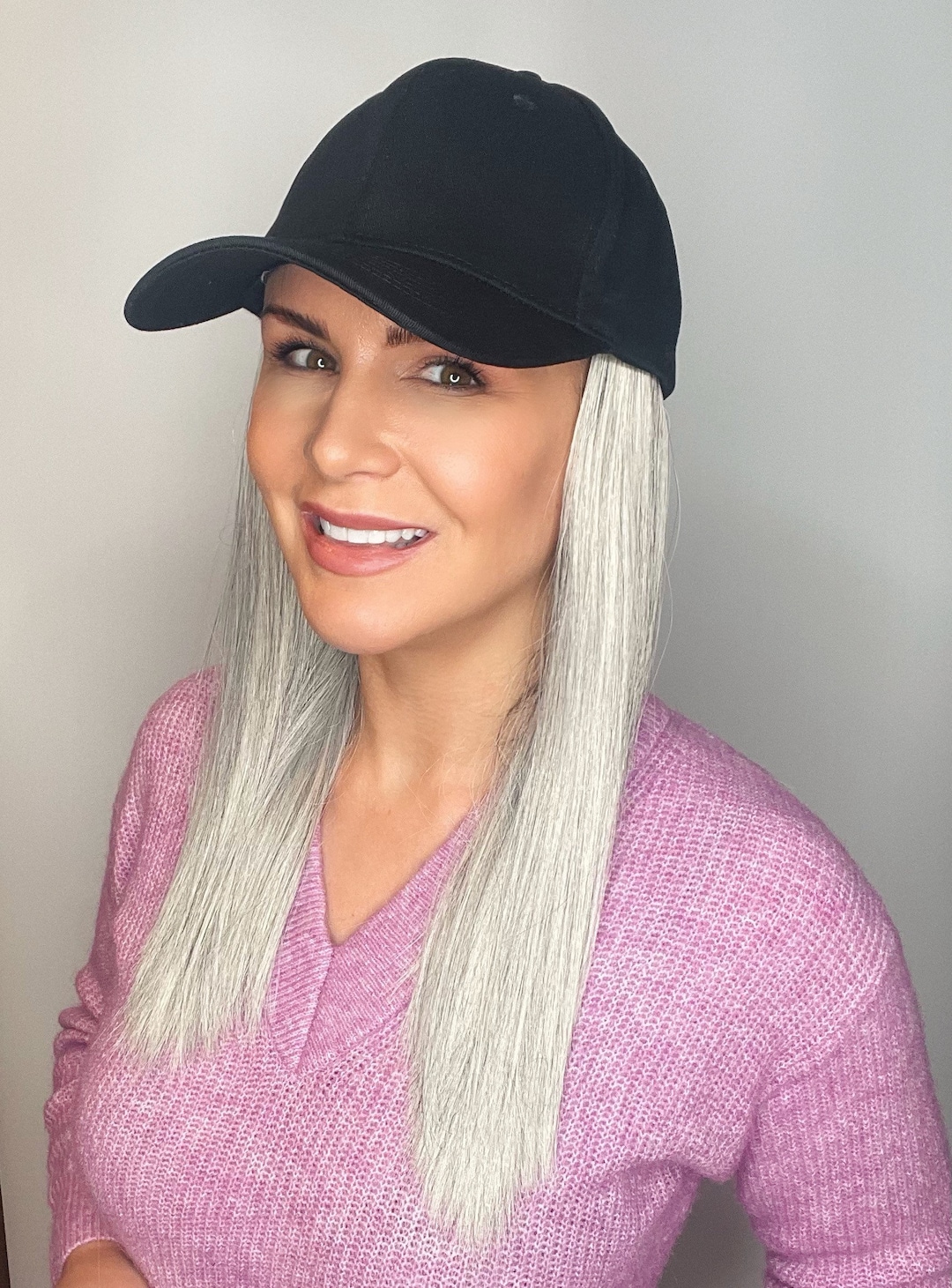 Black Baseball Cap With Long Hair Attached - Etsy display picture 1
