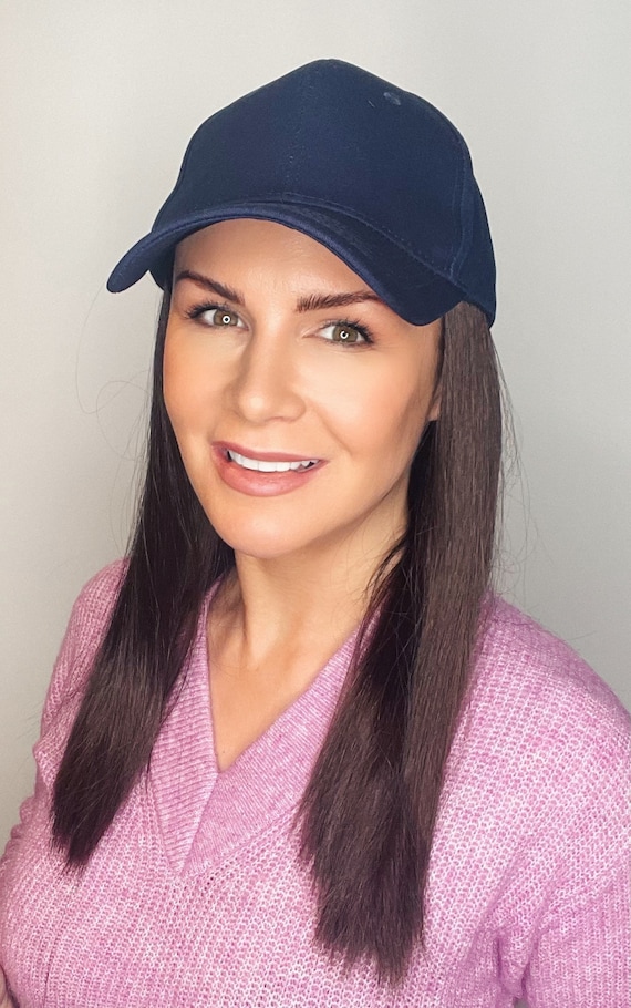 Navy Baseball Cap With Long Hair 