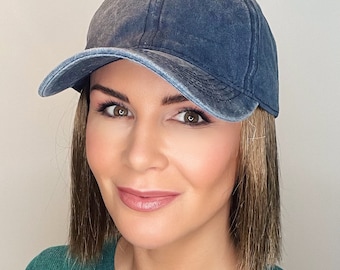 Navy baseball cap with short hair attached | hat with hair attached| hat wig| cap with hair| hat hair|wig hat|wig hair