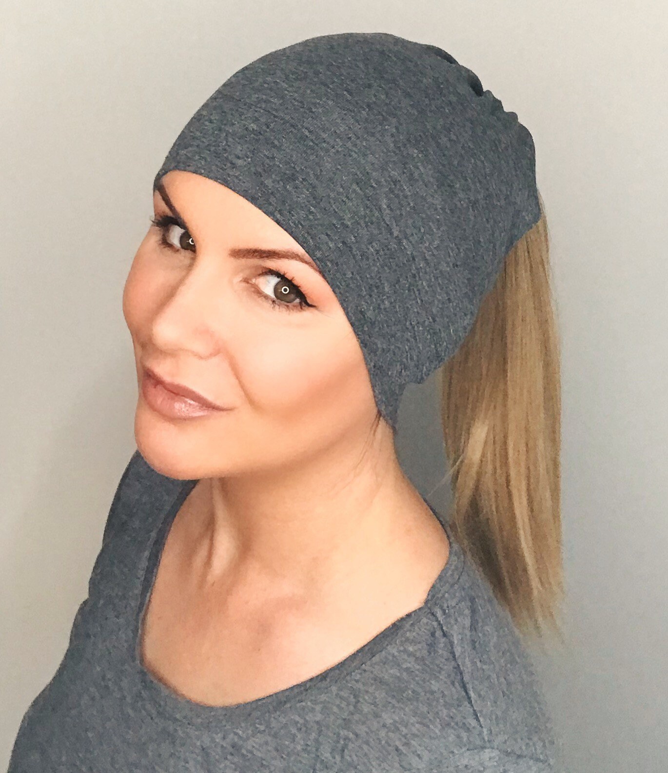 Charcoal Hat With Ponytail Wig Attached 