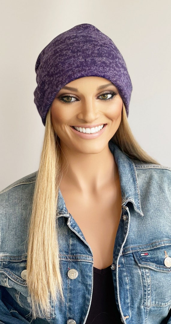 Mittelschwere lila Beanie mit langen Haaren befestigt Mütze mit  aufgesetztem Haar Huthaar Beanie Mütze Hut perücke - Etsy.de