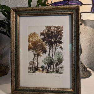 Vintage Ernst Linck Original Pencil Signed Etching Print "Autumn" | Framed 1950s Landscape Art | Rustic Cottage Decor | Collectible Wall Art
