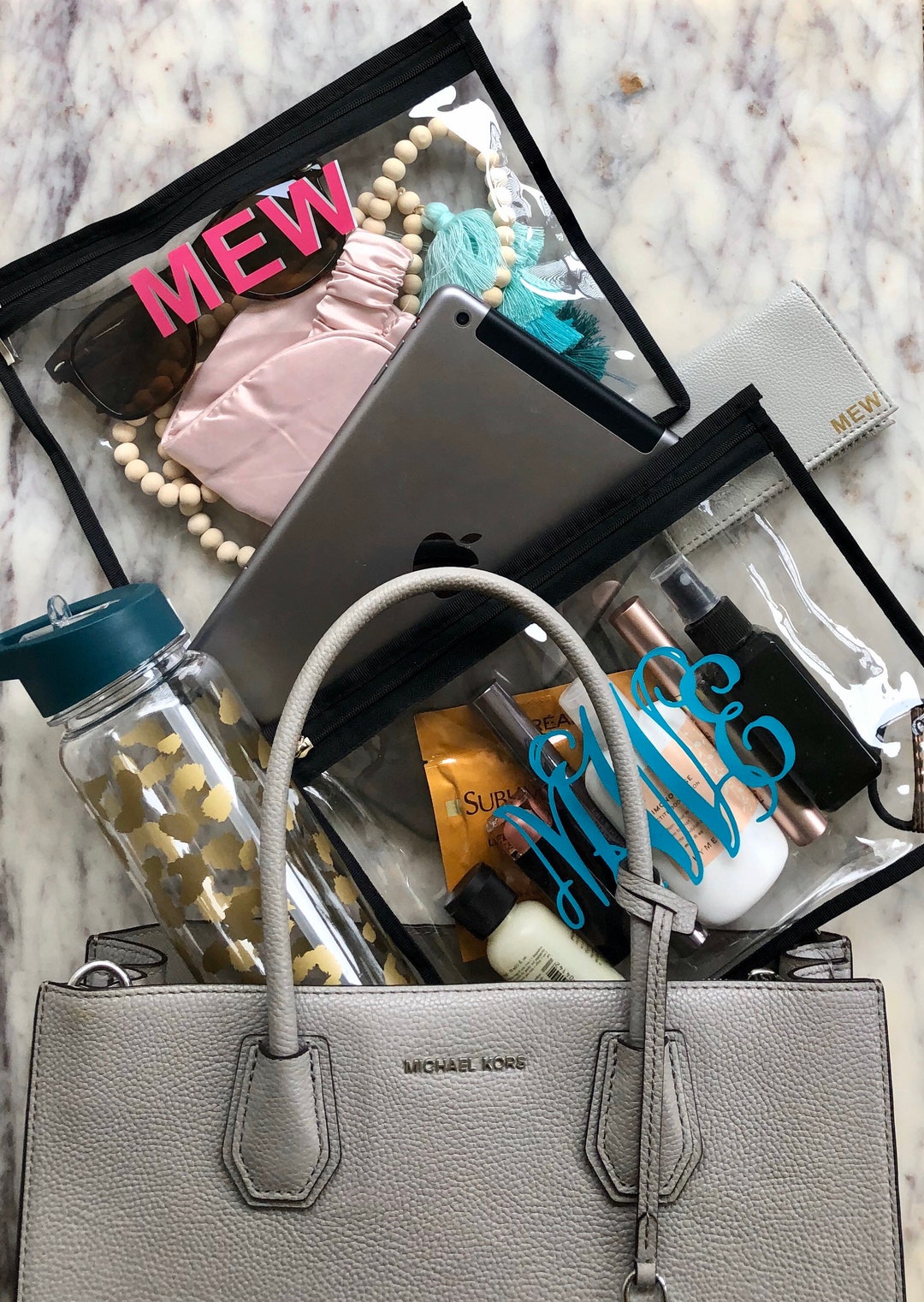 2 Pack Organizational Clear Bag With Monogram, Travel Kit Cosmetic Bag Etsy