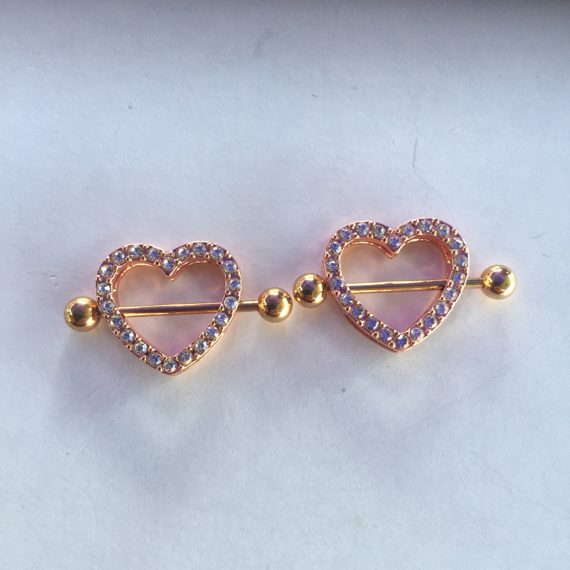 Rose Gold Heart Nipple Ring Shield Piercing One Pair 2 Etsy 日本 