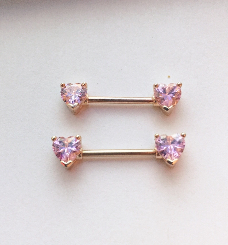 Rose Gold Heart Nipple Ring Shield Piercing Jewelry Barbell 2 Etsy