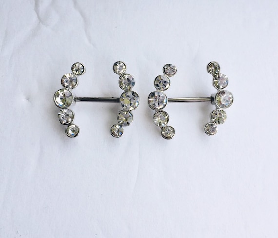 Silver nipple piercing jewelry set 14g 5/8 double ab gemstone