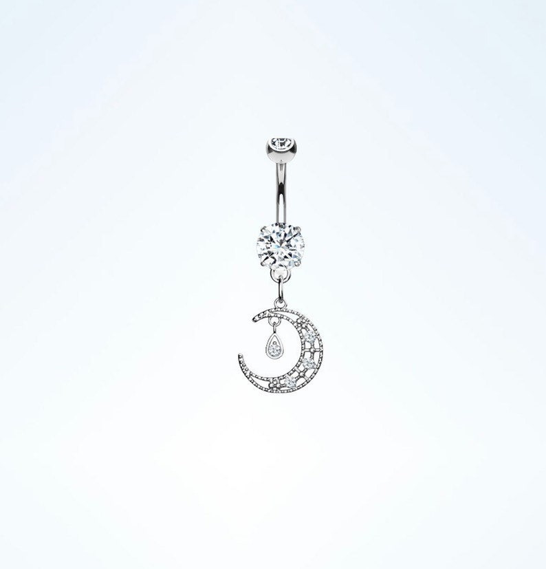 14g dangle moon navel piercing gem paved belly jewelry Crescent moon belly ring