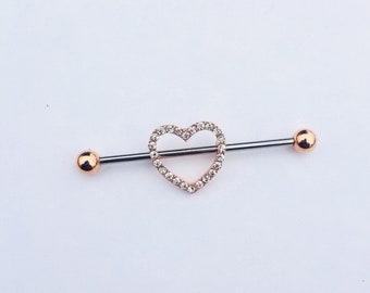 14g industrial bar rose gold heart shaped industrial piercing industrial barbell cartilage body jewelry