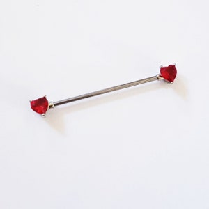 14g heart shaped industrial bar, cartilage piercing barbell surgical steel tragus helix piercing