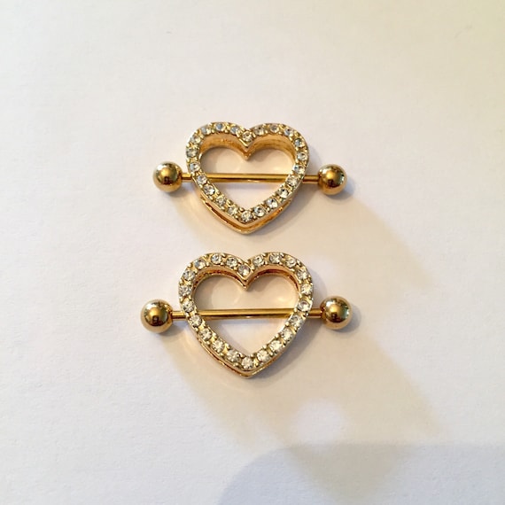 Rose Gold Heart Nipple Ring Shield Piercing One Pair 2 