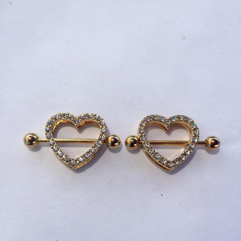 Gold Heart Shaped Nipple Ring Clear Gem Nipple Shield Nipple Etsy