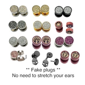 Fake plugs, screw back earrings, faux stretchers earring jewelry, men women unisex ear studs (2 pieces)